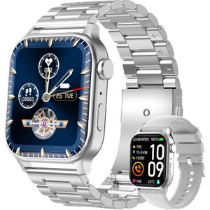 Smart Watch for Men with Answer/Make Calls, 1.85" HD Display Fitness Tracker Watch with Waterproof 100+Sports Modes Health Monitor Sleep Monitor for iOS Android  (Silver)