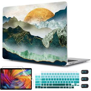 CISSOOK Mountain Case for MacBook Air 13 inch 2020 2021 2019 2018 Release Model A2337 M1 A2179 A1932 with Touch ID, Plastic Sunshine and Mountain Scenery Cover for MacBook Air 13" with Keyboard Cover (Green golden mountains by sunset)