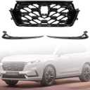 CRV Grill Set - Front Upper Grille & Radiator & Fog Light Cover w/o Hole Kit For 2023 2024 2025 2026 Honda CRV CR-V (2023-25 CRV Hybrid 2.0L)