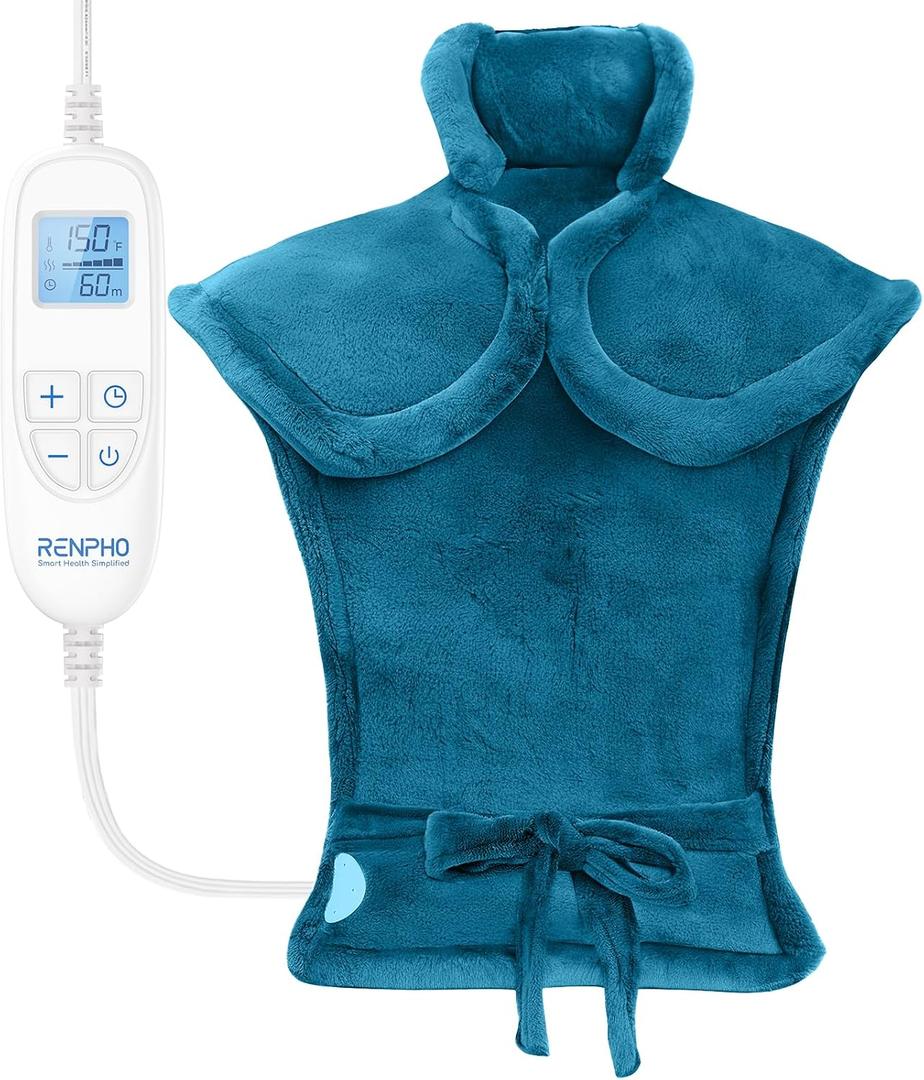 RENPHO Electric Heating Pad for Back, Mothers Day Gifts & Birthday Gifts for Mom Dad Women Men, FSA Eligible & HSA Store, Neck and Shoulder Heat Pad, Fast Heating, 24"x33", ETL Certified, Blue