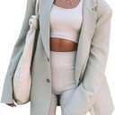 Grlasen Women Casual Elegant Long Sleeve Oversized Lapel Blazers Open Front Solid Work Office Jacket Blazer (Green, S)