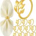 Napkin Rings Set of 12, Shiny Gold Napkin Rings, Smooth, Easy Care, Solid Zinc Alloy Leaf Shaped Elegant Table Decor, Stylish Napkin Ring Bulk for Holidays Wedding, Party, New Homes Gift
