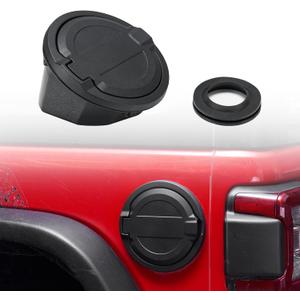 FieryRed Aluminum Gas Cap Cover Fuel Filler Door Locking Gas Tank Cap Cover Compatible with Wrangler 2018-2024 JL/JLU & Unlimited, Black
