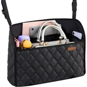 WLLWOO WLLWOO Car Net Pocket Handbag Holder Between Seats Back Storage Organizer Purse Holder for Console Front Seat Storage Barrier (Leather)