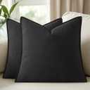 Woaboy 18x18 Inch Set of 2 Decorative Linen Solid Throw Pillow Covers Boho Accent Farmhouse Couch Pillowcases Modern Netural Home Decor for Couch Sofa Living Room Bed,Black