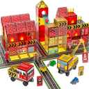 Magnetic Tiles for Kids Ages 4-8, Magnetic Blocks with Construction, Fire Fighting, Road, Engineering, Crane and Truck Themes, Magnet Toys Classroom Travel STEM Birthday Gifts for Boys