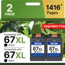 TECKKIN 67XL Black Ink Cartridge Replacement for HP 67 Black Ink Cartridge 67XL Ink Works for HP DeskJet 4227e 2827e 2755e 2855e 2800 4155e 2755 2852e Envy 6055e 6000 6455e (2 Pack)
