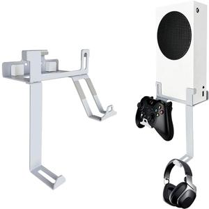 Xbox Series S Wall Mount, Steel Wall Mount Stand for Xbox Series S with Detachable Controller & Headphone Holder Kit (White)