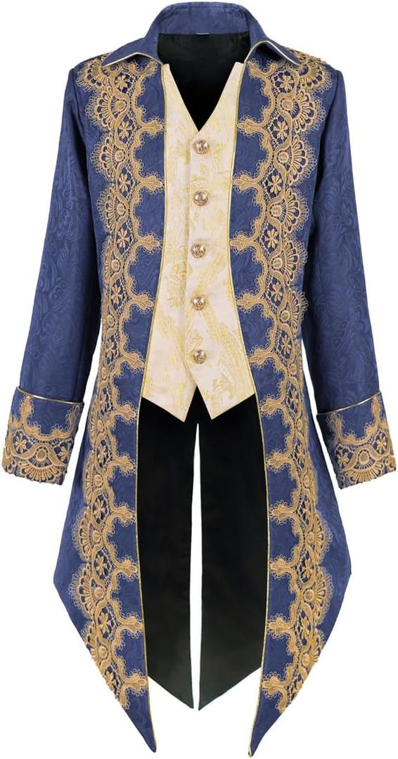 Men's pirate jacket,medieval jacket,steampunk jacket (Blue, M)