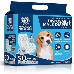 American Kennel Club Male Dog Wrap, Disposable Diapers with Wetness Indicator, Small, 50 Count