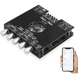 Bluetooth 5.1 Audio Amplifier Board, ZK-AS21 2.1 CH 220W x 2 + 350W HiFi Subwoofer Power Amp Mini Digital Audio Amp Module for Home Speakers(30-220W, 3-8Ohms), DC 16-38V, BT USB AUX Input