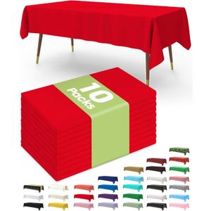 Pureegg Plastic Table Cloth Disposable 10 Pack, 54 x 108 Inch Table Cloths, Valentines Day, Thanksgiving, Christmas Decorations, Fall Tablecloths, Rectangle, Plastic Cover, Leakproof & Sturdy, Red