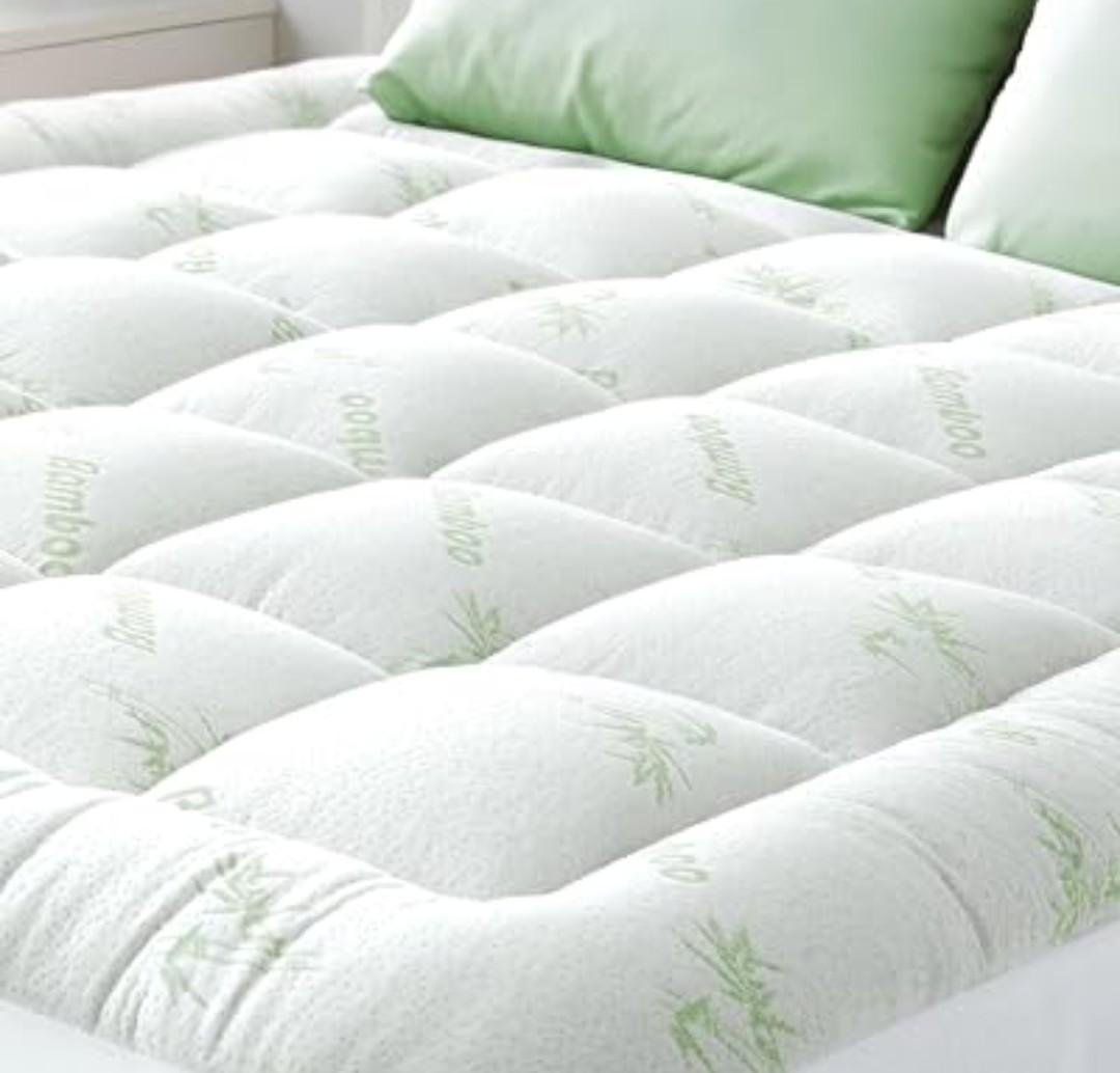 Ultra Soft Queen Size Mattress Topper - Viscose Made from Bamboo Pillow Top Mattress Pad for Back Pain Relief - Naturally Cooling for Hot Sleepers, Green