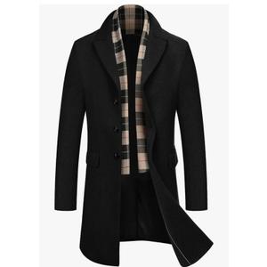 COOFANDY Men's Wool Blend Coat with Detachable Plaid Scarfs Notched Collar Single Breasted Pea Coat Trench Overcoat Size XL