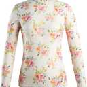 Floral Lace Mesh Top Women Long Sleeve Sheer Tops Mock Neck See Through Tee Shirts Fitted Sexy Going Out Outfits (L)