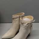 Coutgo Womens Pointed Toe Ankle Boots Chunky Block Heel Tie Knot Side Zipper Dressy Booties (9, Beige)