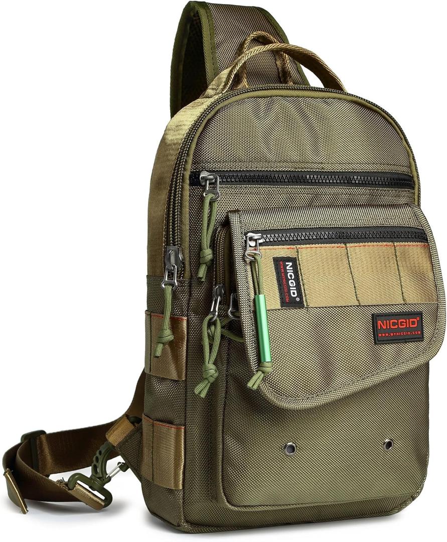 NICGID Sling Bags, Chest Shoulder Backpacks Crossbody Purse Outdoor Chest Bag Travel Backpack for Men Women (Army Green-385)
