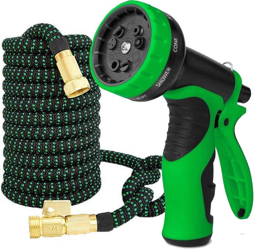 Flexi Hose Expandable Garden Hose with 8 Function Nozzle, 50FT - Lightweight Retractable Garden Hose, Water Hose - No-Kink Flexibility, 3/4 Inch Solid Brass Fittings and Double Latex Core