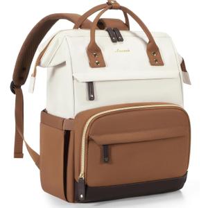 LOVEVOOK Laptop Backpack for Women, 15.6 Inch Work Business Backpacks Purse With Large Capacity, Waterproof Nurse Bag College Bookbag for School, Waterproof Casual Daypack for Travel (Beige-brown)