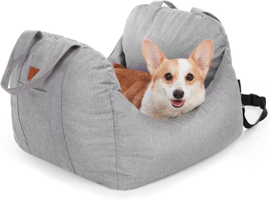 PET AWESOME Dog Car Seat, Puppy Booster Seat, Travel Carrier Bed for Small and Medium Pets (Light Grey)