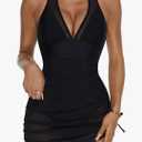 RXRXCOCO Womens One Piece Swimsuits Tummy Control Bathing Suit Drawstring Halter Mesh Swimdress M