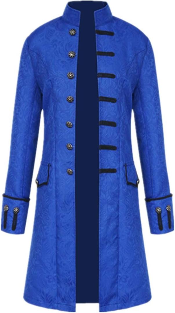 Crubelon Men's Steampunk Vintage Tailcoat Jacket Gothic Victorian Frock Coat Uniform Halloween Costume (Blue, XXXL)