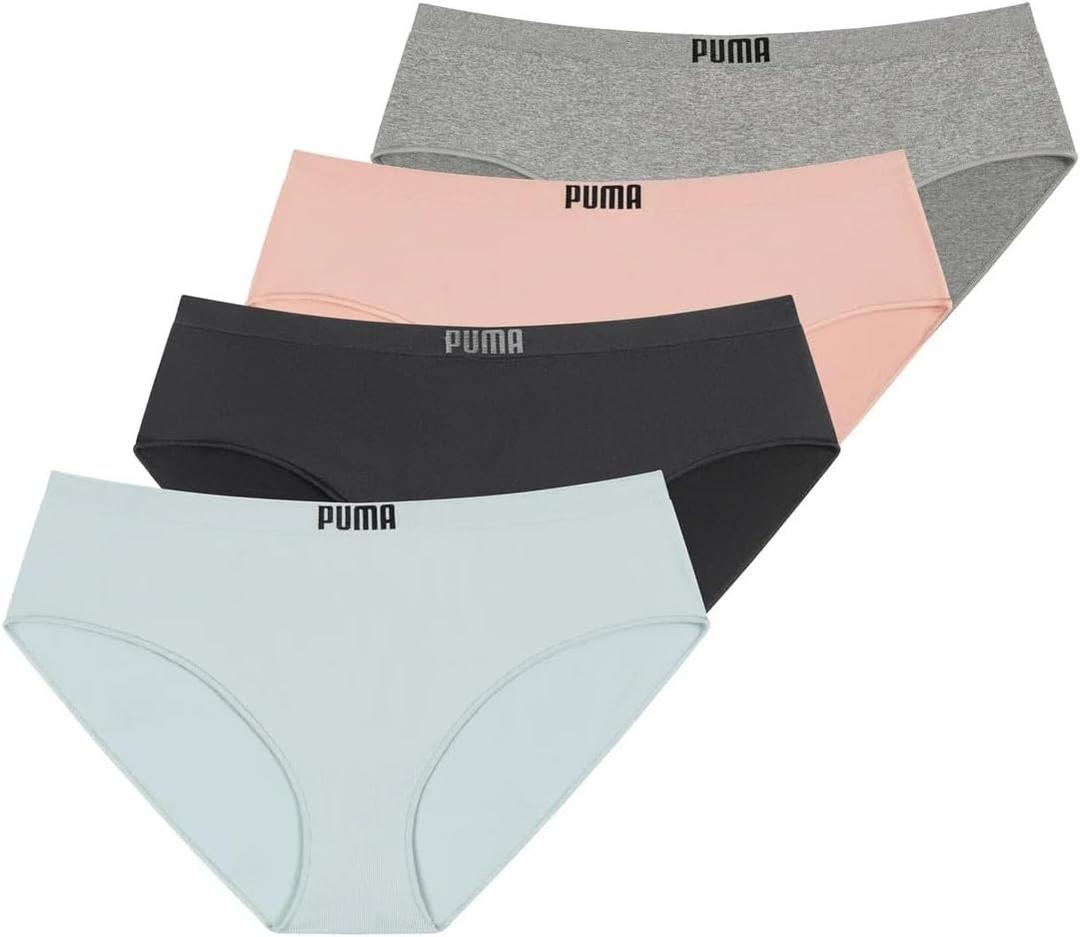PUMA Womens Cheeky Underwear  Lightweight Seamless Bikini Underwear for Women, 4-Pack - Large