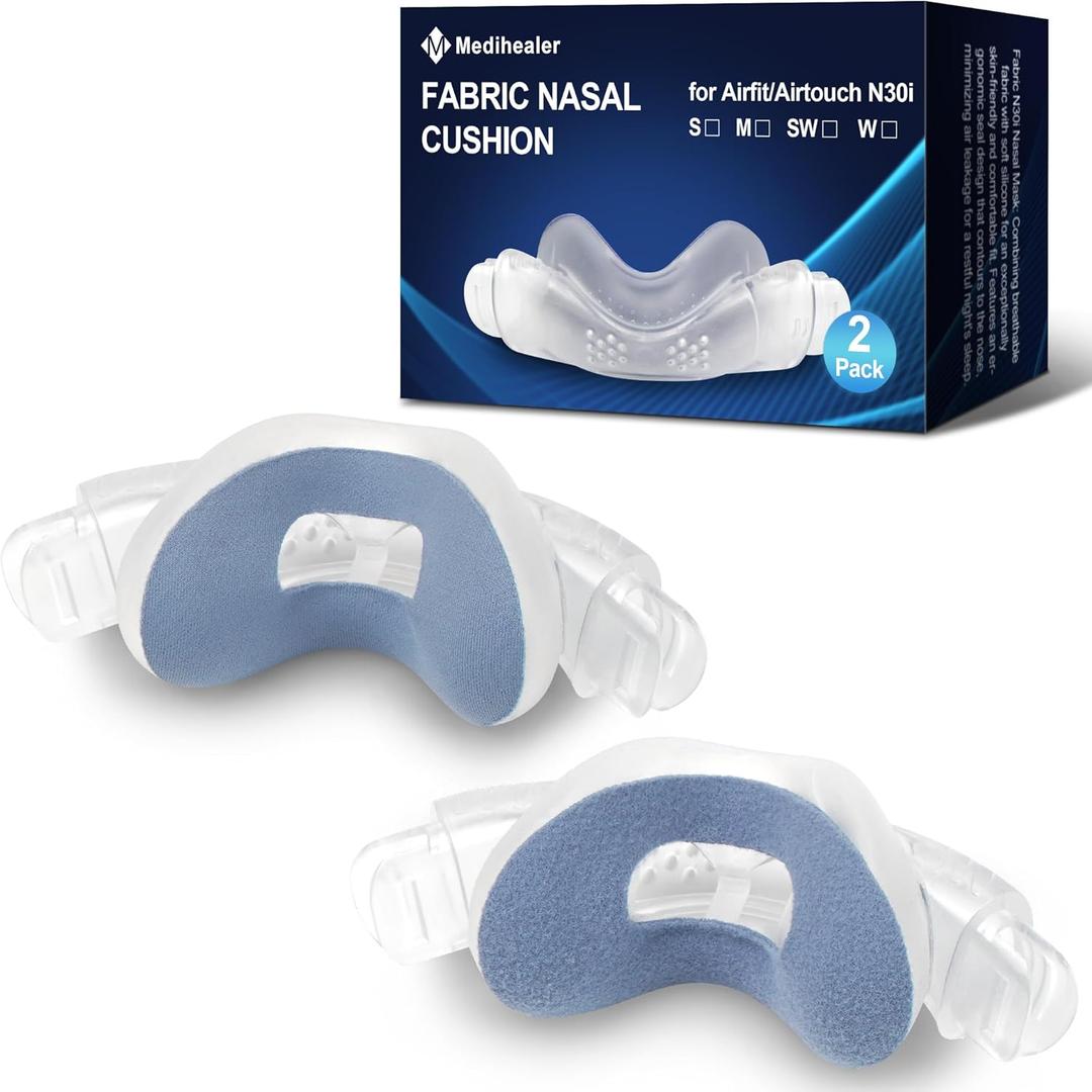 2 PCS N30i Nasal Cushion for AirTouch N30i (S), 1 pc Soft Fabric Nasal Cushion& 1 pc Velvet-Lined CPAP Nasal Cushion for AirTouch N30i, Soft Fabric for All Seasons, Velvet-Lined for Fall/ Winter(Blue), Size: S