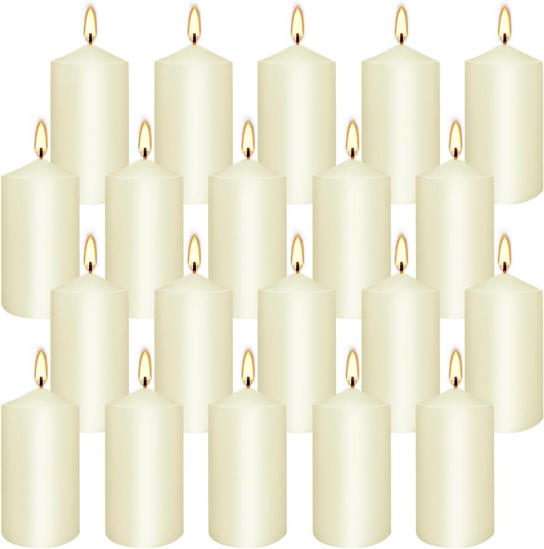 2"x4" High Ivory Pillar Candles, Set of 20 Unscented. Bulk Buy. Ideal for Halloween, Wedding, Emergency Lanterns, Household, Wedding and Home Dcor Candlesticks