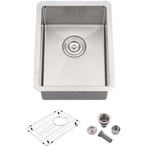 12 Inch Undermount Stainless Steel Bar Sink- Wesliv 12x16 Undermount Small Bar Kitchen Sinks 16 Gauge Stainless Steel Outdoor Rv Wet Sinks with Bottom Grid & Drain (Brushed Nickel)
