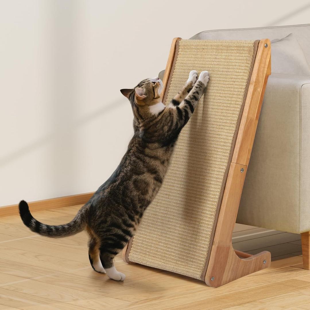 L Shaped Sisal Cat Scratcher - 28 Inch Cat Scratch Ramp for Indoor Cat use,Vertical Cat Scratching Post,Wooden Climbing Kitten/Cats Furniture(Large) L Shaped Sisal Cat Scratcher - 28 Inch Cat Scratch Ramp for Indoor Cat use,Vertical Cat Scratching Post,Wooden Climbing Kitten/Cats Furniture(Large)