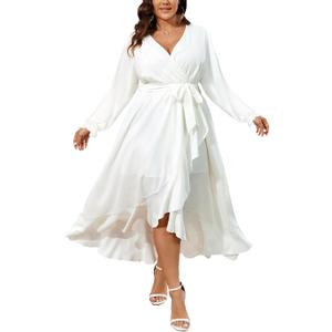 SCOMCHIC Women Plus Size Formal Dresses Fall Long Sleeve Faux Wrap V Neck High Low Ruffle Cocktail Wedding Guest Maxi Dress Size: 4X-Large Plus