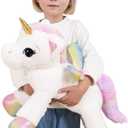 24 Inch Big Unicorn Stuffed Animal Plush Toy Pillow, Cute Soft Giant Unicorn with Rainbow Wings Large Doll, Gift for Children Girls Boys Kids Valentine Birthday Christmas