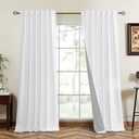 RYB HOME 100% Blackout Velvet Curtains, Thermal Insulated Room Darkening Back Tab and Rod Pocket Curtains for Living Room Nursery Bedroom, White, 52W x 90L, 2 Panels