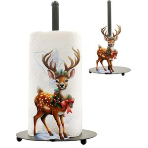 Deer Paper Towel Holder, One-Handed Tear Paper Roll Stand with Weighted Base, Freestanding Metal Paper Towel Holders for Kitchen Bathroom, Rustic Cute Deer Decor, Housewarming Gift(1 Pack)