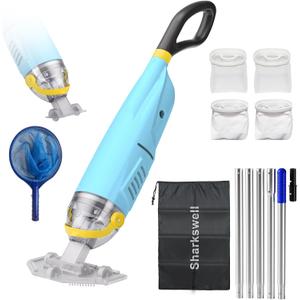 Upgraded Cordless Pool Vacuum with Telescopic Pole, 60 Min Powerful Suction & Transparent Head, Rechargeable Handheld Cleaner for Above Ground Pools, Inground Pools, Hot Tubs and Spa