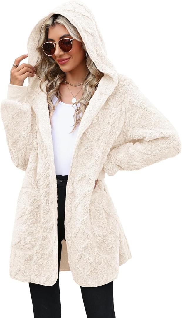 Yanekop Womens Oversized Sherpa Jacket Long Cardigan Sweaters Fuzzy Fleece Jacket Faux Fur Plus Size Coats with Pockets (XX-Large)