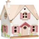Tender Leaf Toys - Cottontail Cottage - Furnished 18.7" Tall 3 Story Countryside Wooden Doll House with 24 Pcs Accessories - Encourage Creative and Imaginative Fun Play for Children - Age 3+