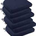 downluxe Indoor Chair Cushions for Dining Chairs, Soft and Comfortable Textured Foam Kitchen Chair Pads with Ties and Non-Slip Backing, 16" x 16" x 2", Navy, 6 Pack