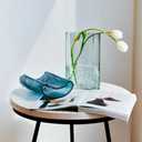 Blue Glass Flower Vase 10.6" Tall, 3lb Heavy Art Vases for Home Decor - Unique Decorative Centerpiece for Fresh/Dried Flowers, Modern Table Vase with Sturdy Base