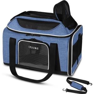 Petskd Top-Expandable Pet Carrier 17x11x9.5 Inches Alaska Airline Approved, Soft-Sided Carrier for Small Cats and Dogs with Locking Safety Zippers and Anti-Scratch Mesh(Blue)