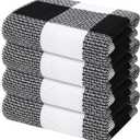 2 x Mordimy 100% Cotton Waffle Weave Kitchen Towels, 13 x 28 Inches, Super Soft and Absorbent Buffalo Check Dish Towels for Drying Dishes, 4-Pack, Black & White