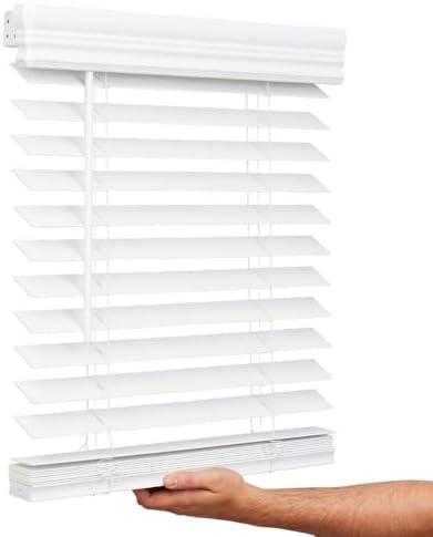 Lotus & Windoware Cordless, 2 Inch Faux Wood Blind, 26" Wide x 84" Long, Window Blinds, Blinds & Shades, Blinds for Indoor Windows, Embossed, Bright White