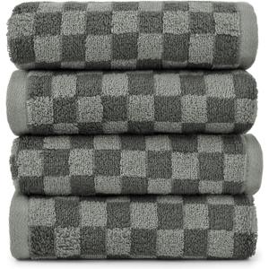Jacquotha Soft Hand Towels 4 Pack, Grey Checkered Face Towel Set for Bathroom Kitchen, Decorative Quick Dry Towel 13x29 Inches