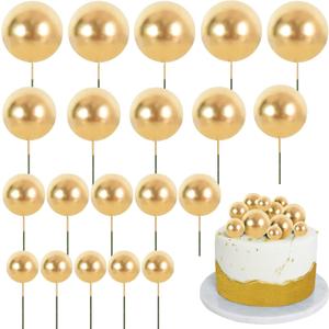 BEISHIDA 20 PCS Gold Mini Ball Cake Toppers Foam Cake Balls Decoration Supplies for Happy Birthday Anniversary Wedding Baby Shower Graduation Christmas Cake Decorations