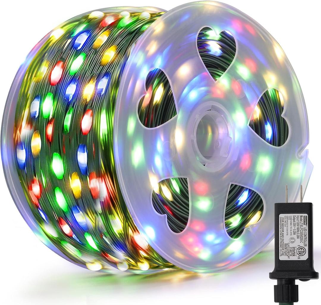 LJLNION 1000 LED Fairy String Lights, 328FT Long Outdoor Christmas Lights, Waterproof IP65 Green PVC Copper Wire Lights, 8 Lighting Modes Plug in for Xmas Tree Holiday Party Wedding Decor, Multicolor