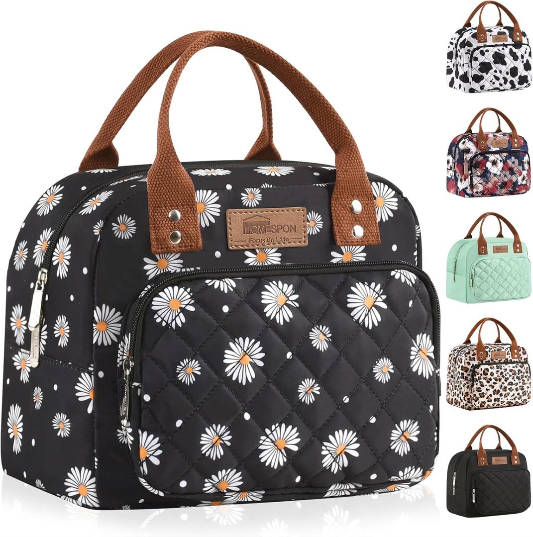 Buringer HOMESPON Lunch Bag for Woman Man Adults with Front Pocket Insulated Lunch Tote Lunch Box Container for Work Picnic or TravelDaisy