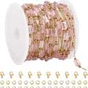 UMAOKANG 13 Feet Light Pink Crystal Chain for Jewelry Making Gold Plated Stainless Steel Link Chains Bulk on Spool