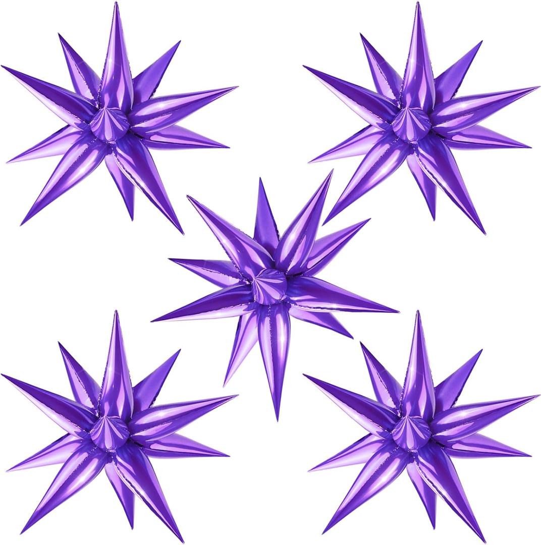 60 PCS Purple Star Balloons, 12 Point cone Explosion Star Foil Balloons for Birthday, Halloween, Bridal Shower, Wedding, Graduation Decorations (Purple)