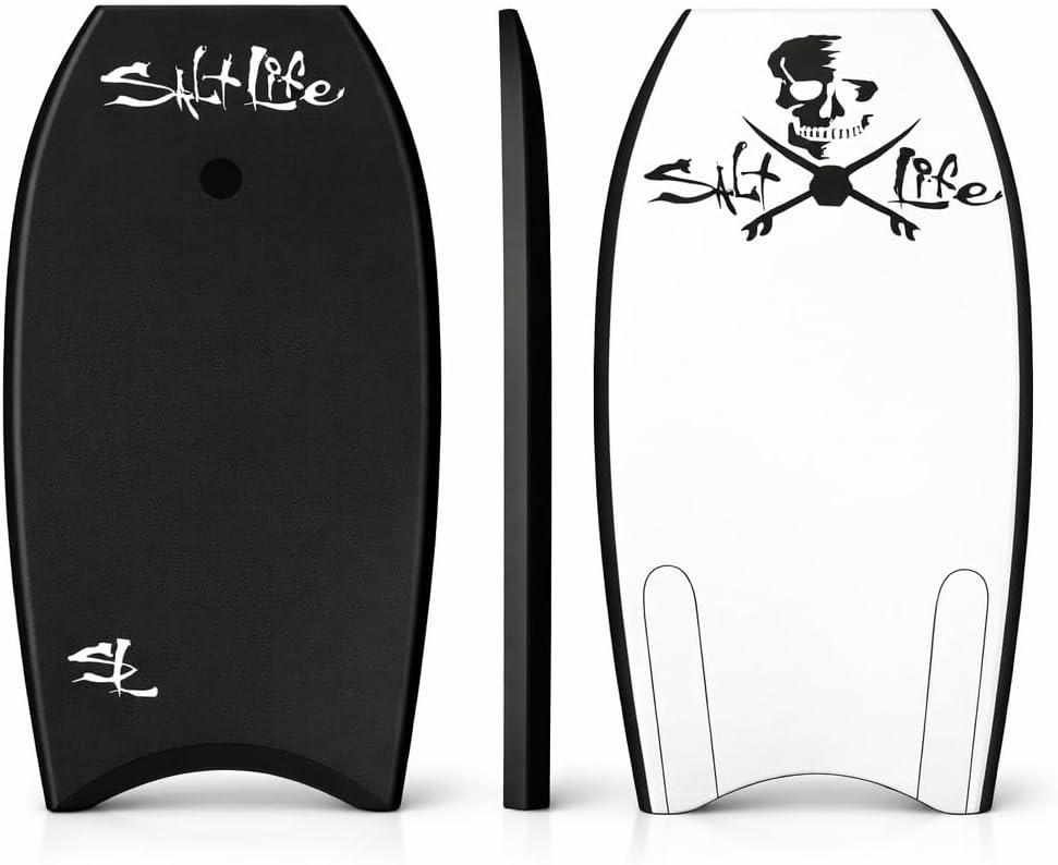 SALT LIFE Boogie Board Bodyboard, EPS Core, HDPE Slick Bottom, Leash, 39'' Green Skull & Hooks